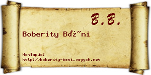 Boberity Béni névjegykártya
